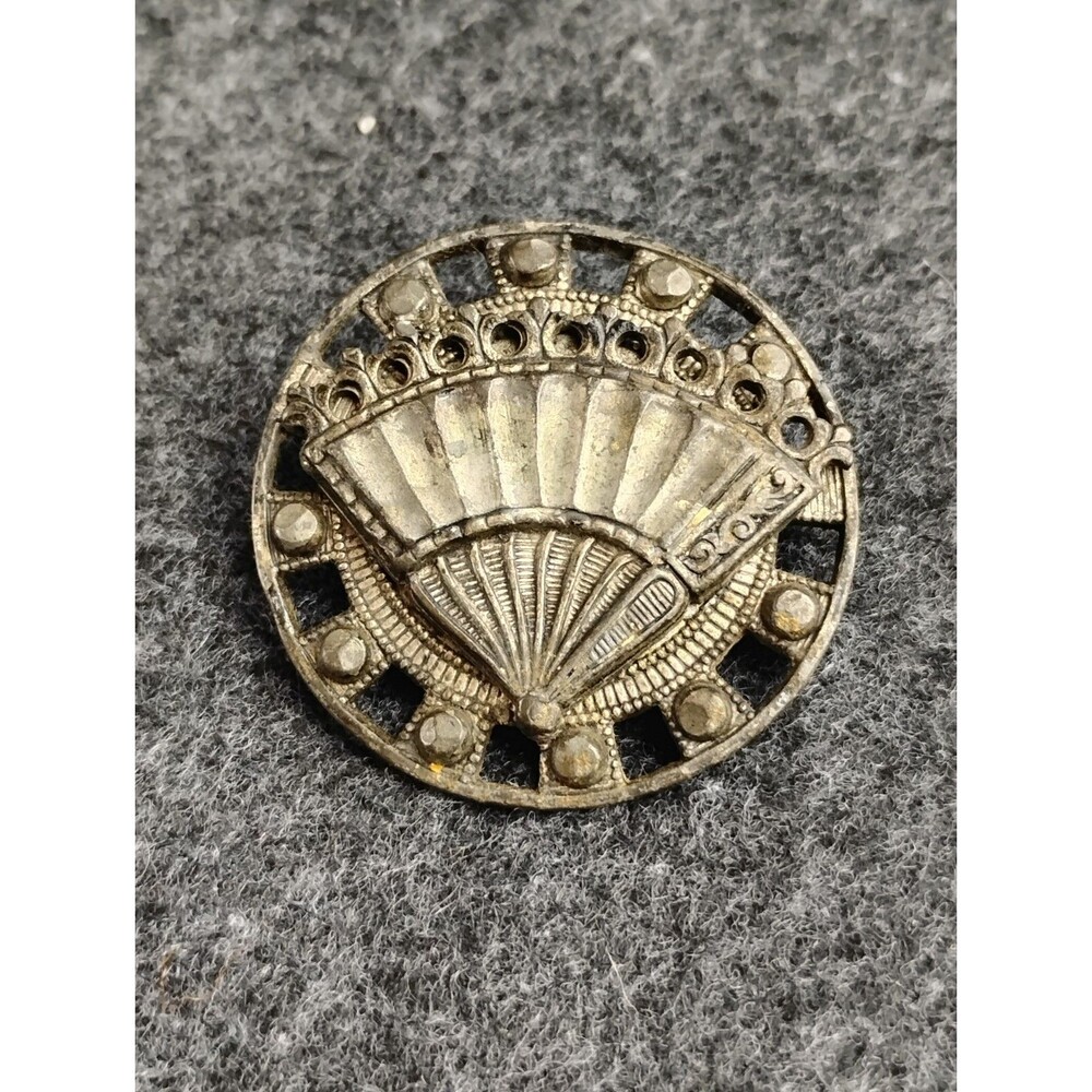Vintage Antique Metal Pierced Button FANCY FAN DESIGN Intricate 1.5"